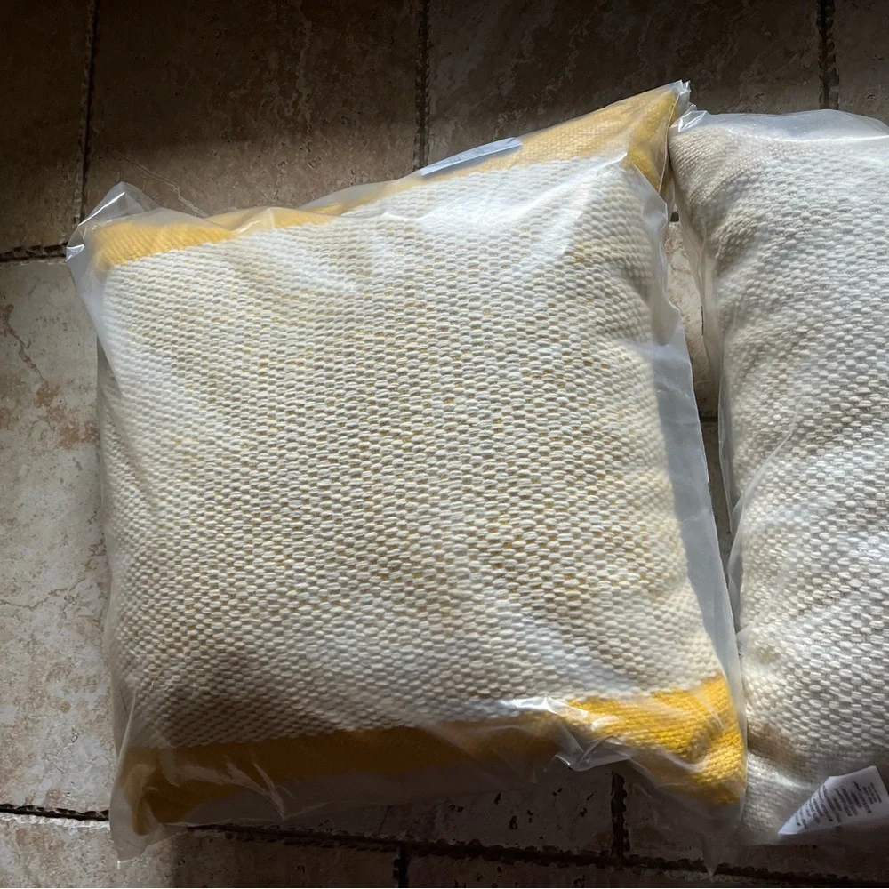 West Elm Indoor Outdoor Pillows (tan and light yellow)